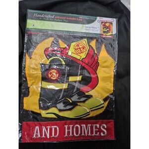 VTG Firefighter Hancrafted Applique 13.5 x18 Garden Flag Saving Hearts and Homes